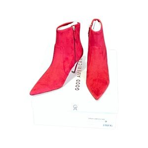 Good American NIB-Womens-Size 9-Red Suede Stiletto Heel Point Toe Ankle …